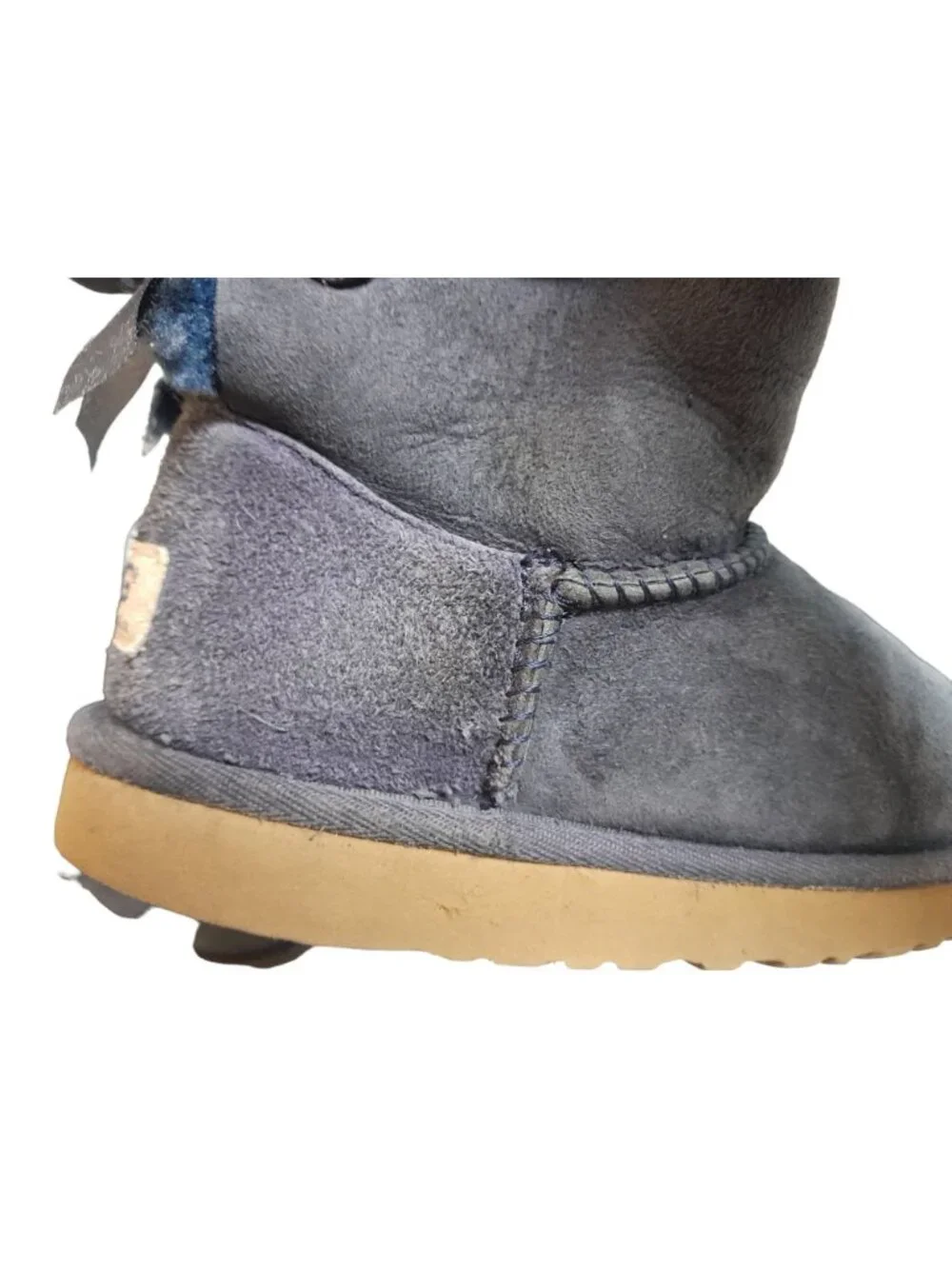 Ùgg Bailey Bow II Girls Booties Size 5 Suede Fleece Lined Winter Navy Blue